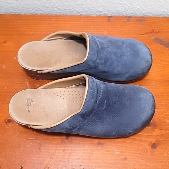 SANITA WOMEN'S DANISH CLOG BLUE LEATHER SLIP ON WEDGE HEEL SANDAL SIZE 41 US10.5 - Picture 2 of 13